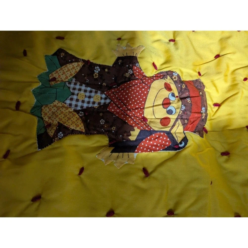 Vintage Rustic Handmade Quilt w/ Sewn Patches Yellow 42 X 76